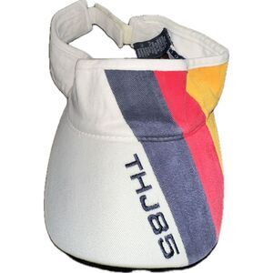 Vintage Tommy Hilfiger THJ85 Visor White with Blue Red Yellow Stripes Strap Back